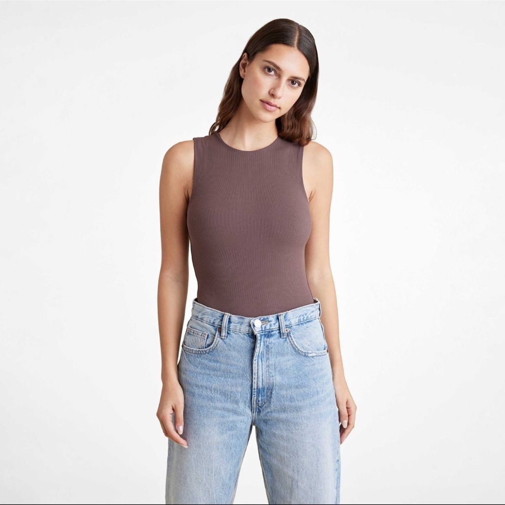nuuds ribbed crewneck tank Bodysuit- coffee